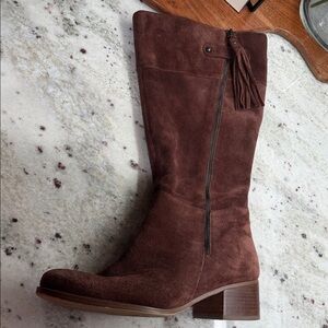 Naturalizer Chocolate Suede Heeled Boots- Wide Calf